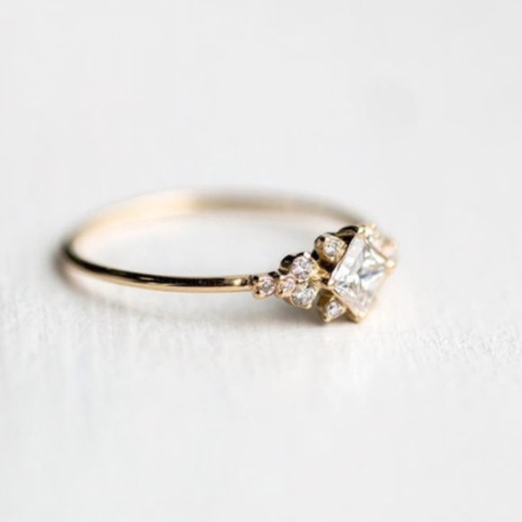 🌸 DIAMOND RING CZ BRIDE BOHO CHIC GOLD RHINESTONE - Picture 3 of 7